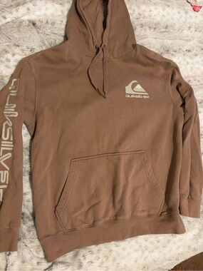 Quiksilver Brown Pullover Hoodie with Logo Sleeve Print